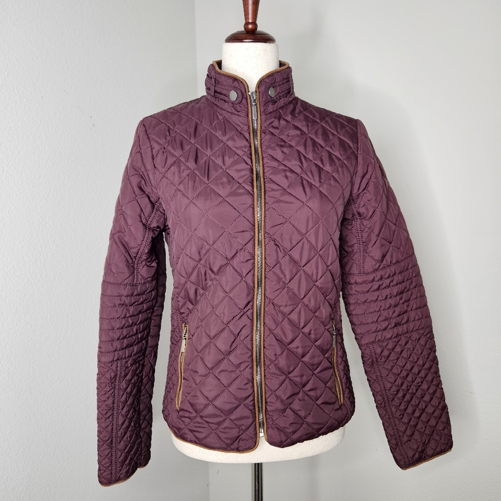 Jade and Ivory puffer Jacket long sleeve burgundy wine size Medium lightweight